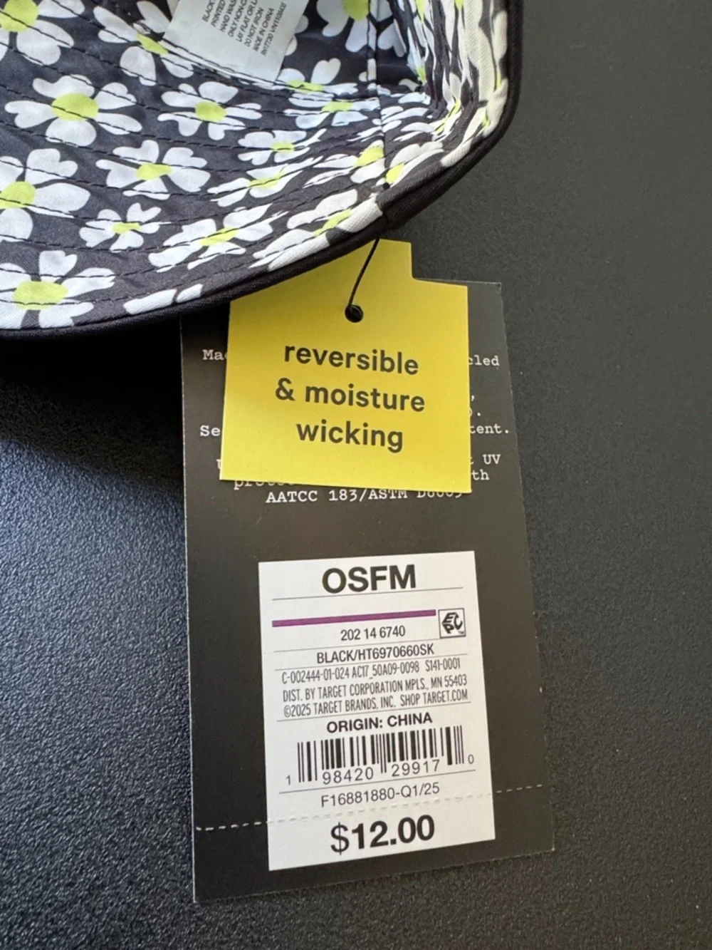 Art Class Black Floral Reversible Bucket Hat OSFM One Size Kids New NWT